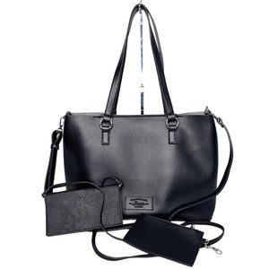 G.H. BASS TOTE BLACK FAUX LEATHER TRAVEL SET